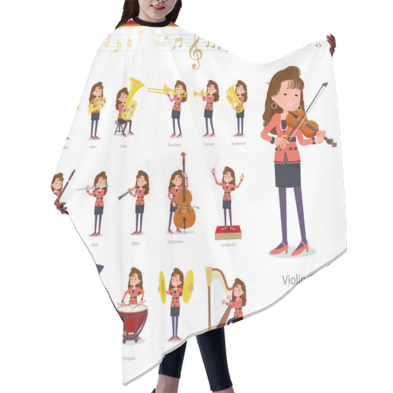 Personality  A Set Of Women In The 90's Dress On Classical Music Performances.There Are Actions To Play Various Instruments Such As String Instruments And Wind Instruments.It's Vector Art So It's Easy To Edit. Hair Cutting Cape