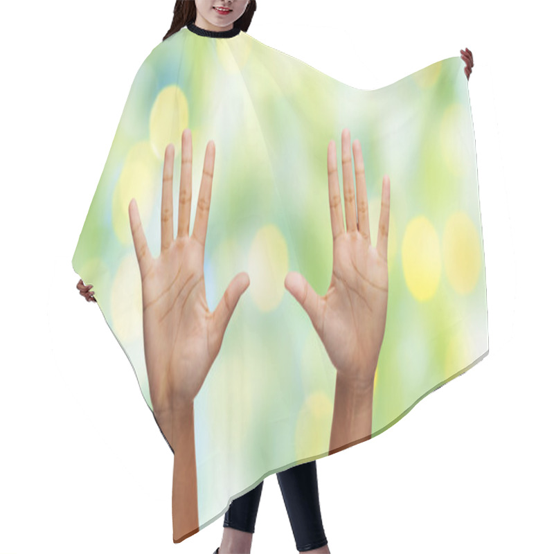 Personality  African Hands Making High Five Over Green Lights Hair Cutting Cape