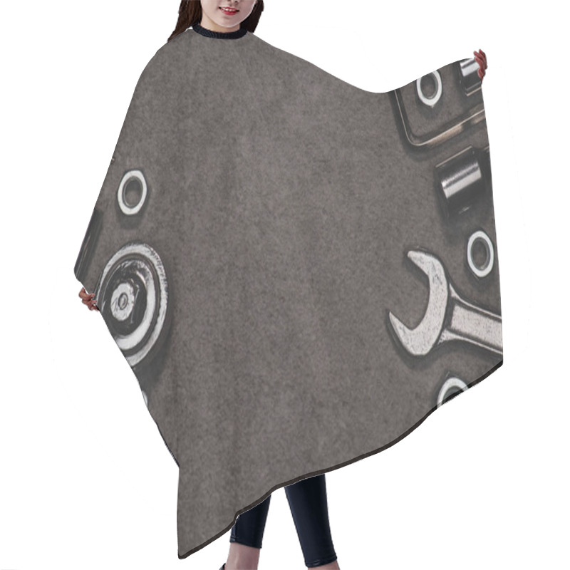 Personality  Top View Of Wrenches, Nuts And Tools On Grey Surface Hair Cutting Cape