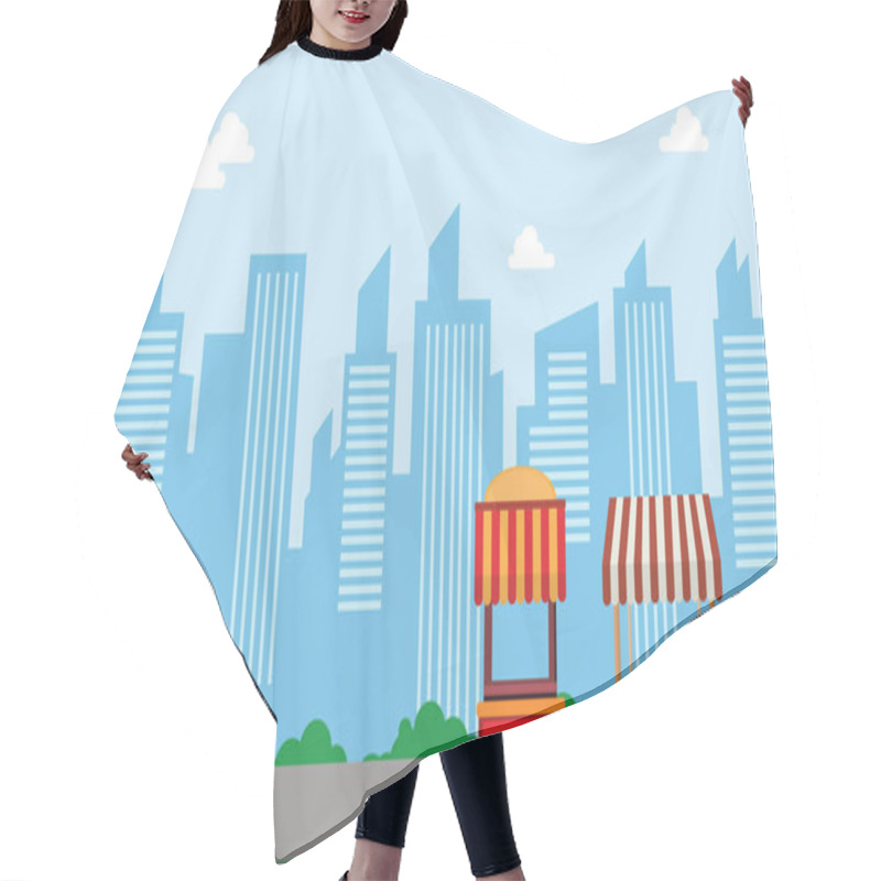 Personality  City Background With Street Stall Hair Cutting Cape