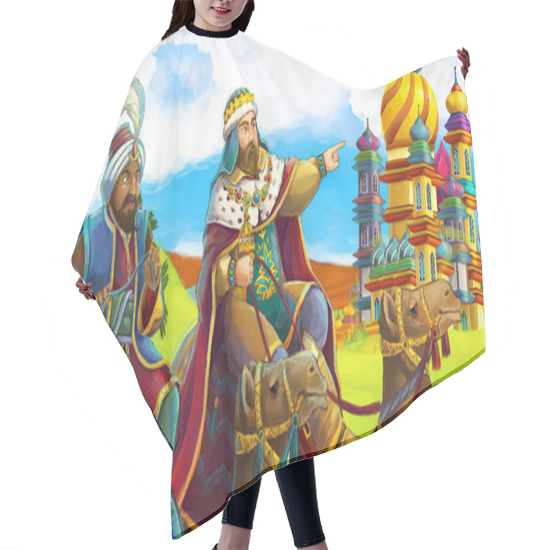 Personality  Cartoon Scene With Rich Kings On Camels Going To Castle - Illustration For Children Hair Cutting Cape