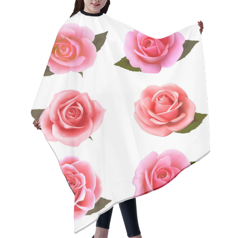 Personality  Set Of Beautiful Pink Roses. Vector. Hair Cutting Cape