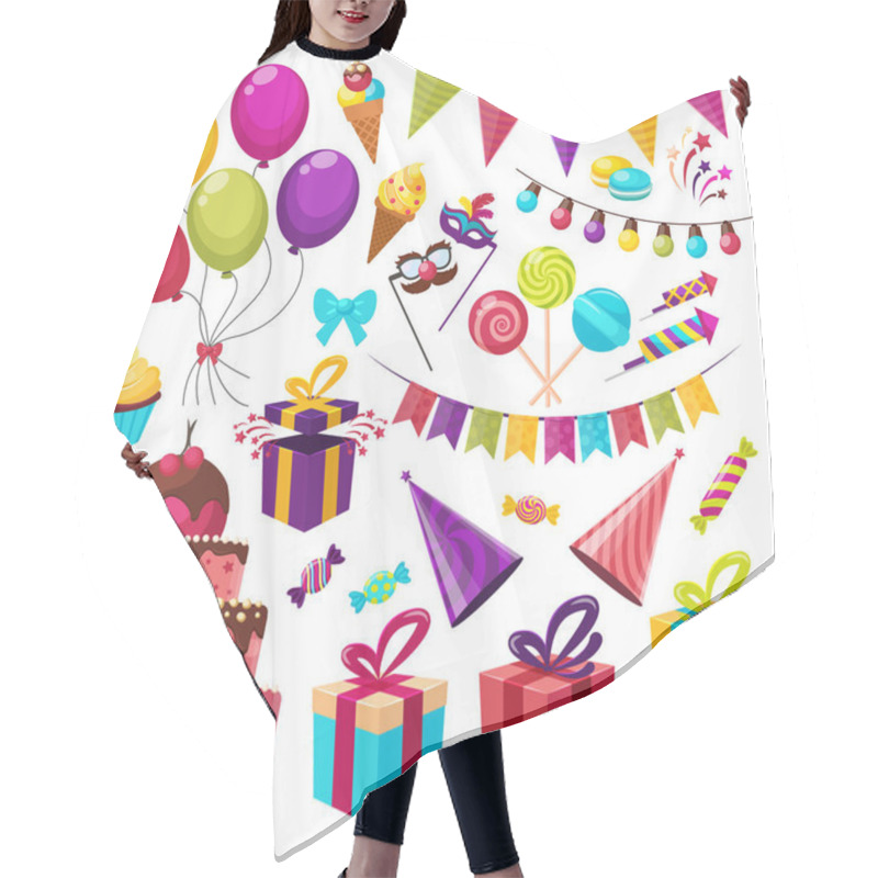 Personality  Birthday Party Icon Set Hair Cutting Cape