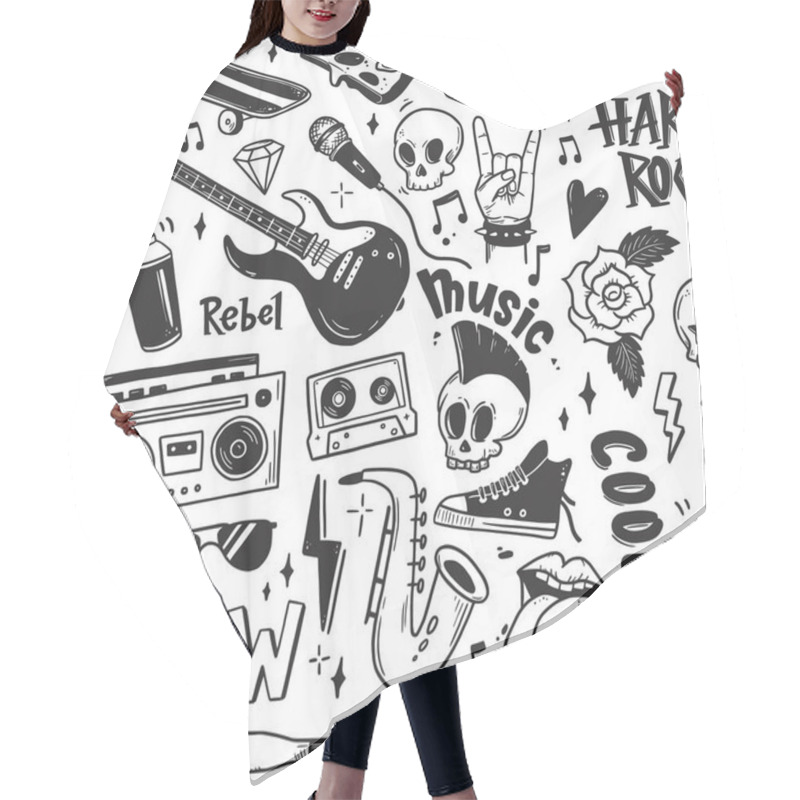 Personality  Rock N Roll, Punk Music Seamless Pattern Hair Cutting Cape