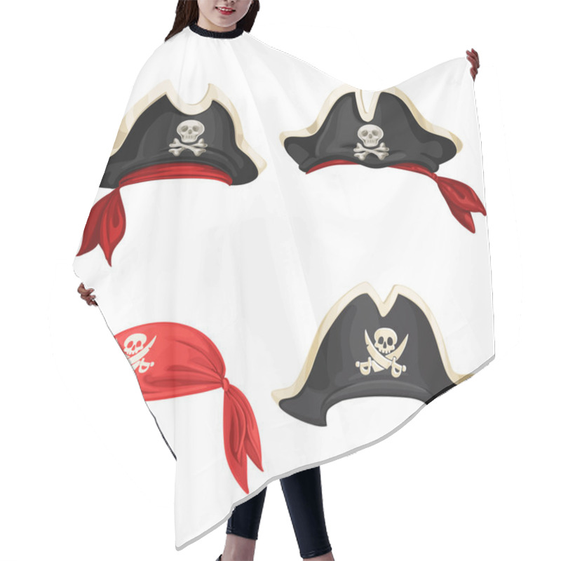 Personality  Set Of Pirate Hats And Bandana With Jolly Roger Hair Cutting Cape