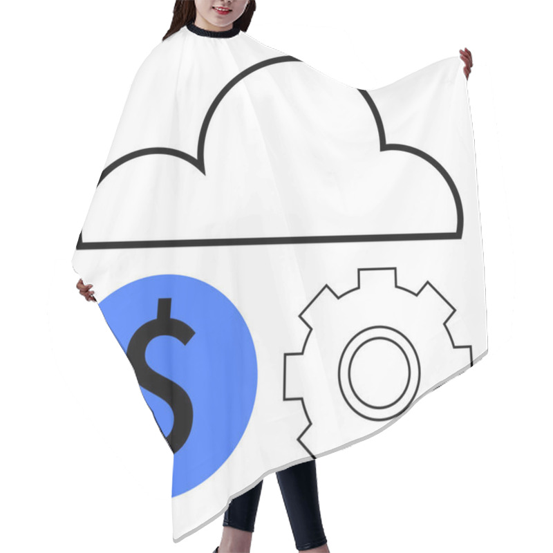 Personality  Cloud Icon Above Blue Dollar Sign And Gear, Symbolizing Cloud Storage, Finance Management, And System Optimization. Ideal For Finance, IT, Business Strategy, Analytics, Tech Innovation Cloud Hair Cutting Cape