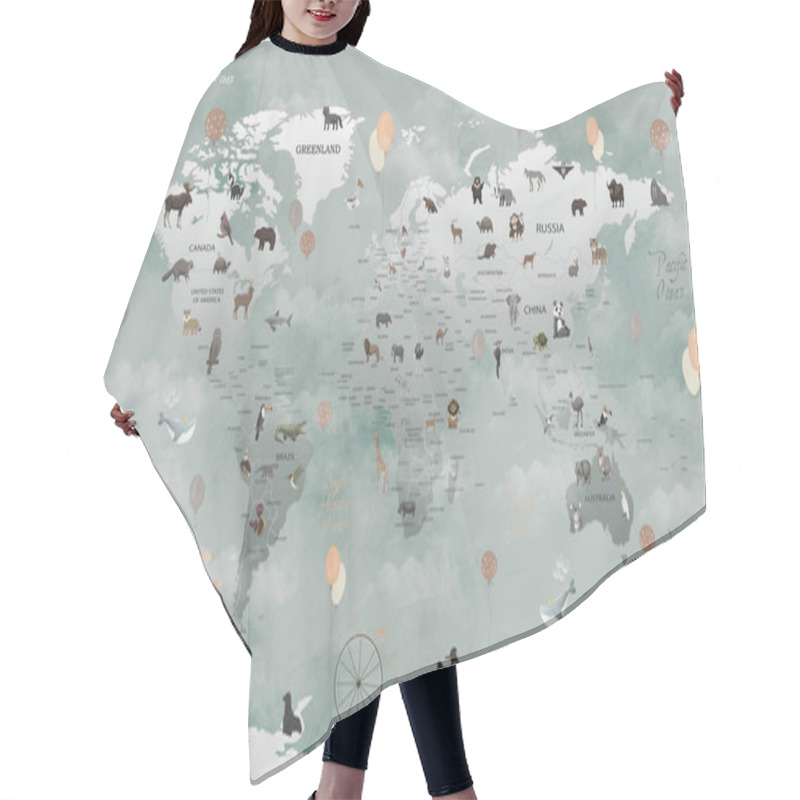 Personality  Educational World Map Wallpaper Design For Children's Rooms Hair Cutting Cape