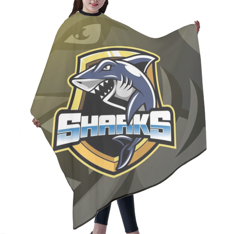 Personality  Shark Sport Mascot Logo Design Hair Cutting Cape