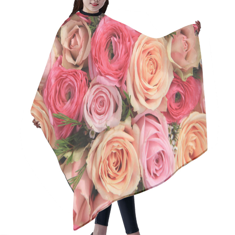 Personality  Pink Rose Bridal Bouquet Hair Cutting Cape