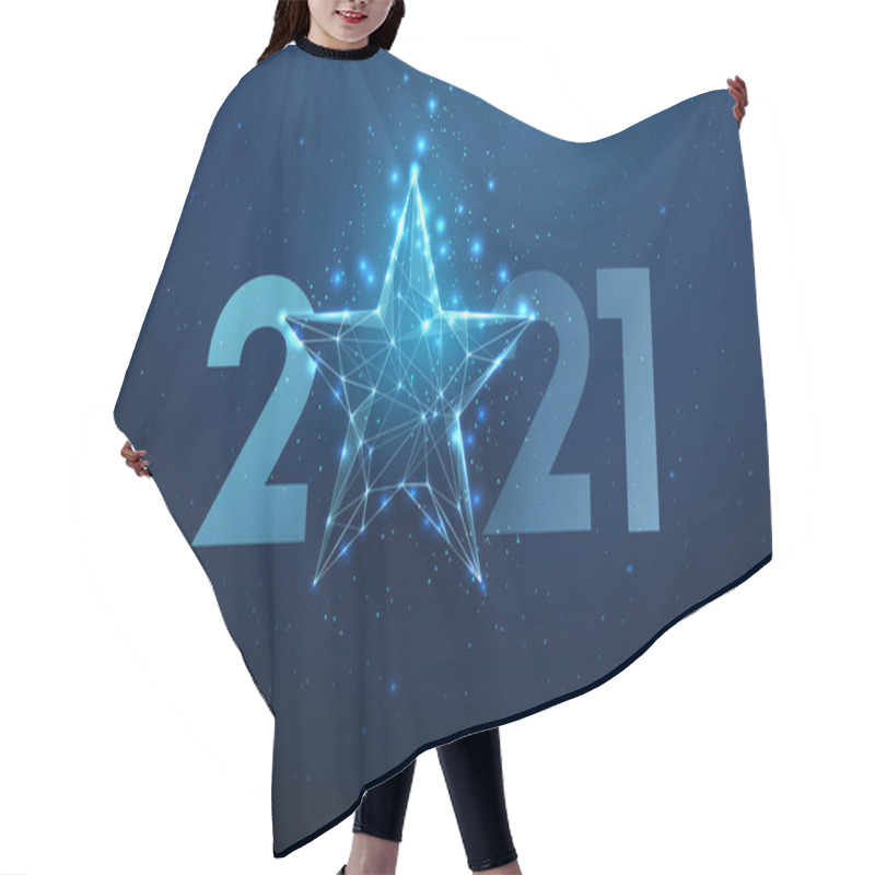 Personality  Abstract Happy 2021 New Year Greeting Card With Blue Star. Hair Cutting Cape