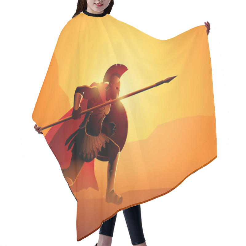 Personality  Vector Illustration Of Ancient Greek Warrior In Ready To Fight Position Hair Cutting Cape