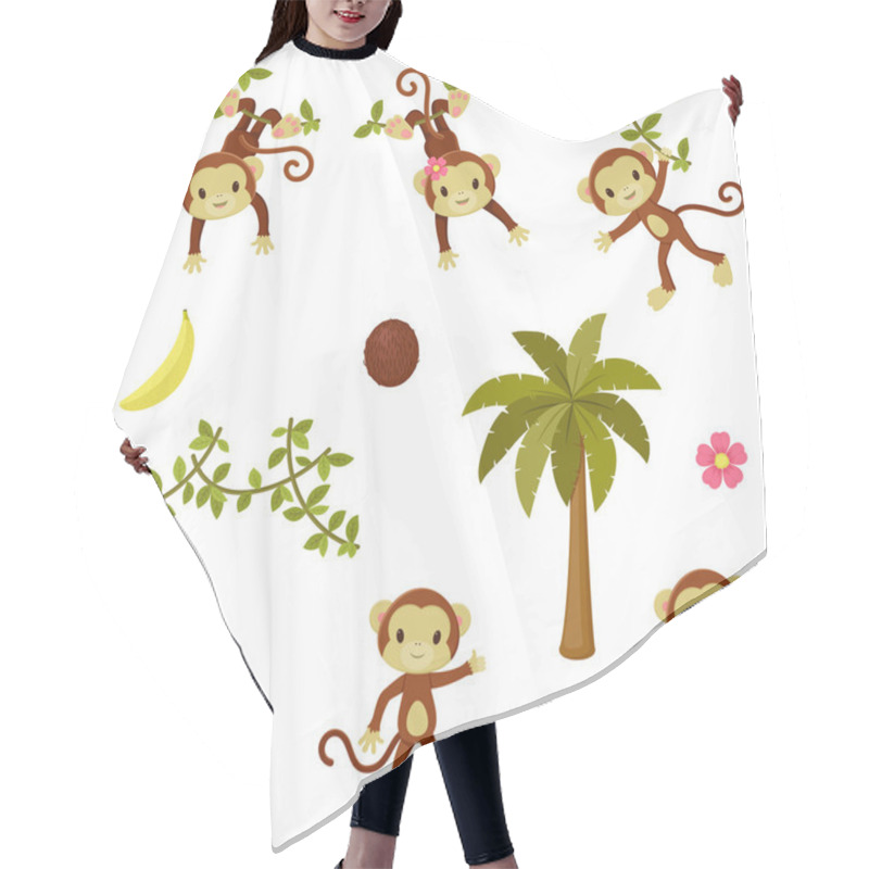 Personality  Happy Funny Monkeys Set. Isolated Over White Hair Cutting Cape