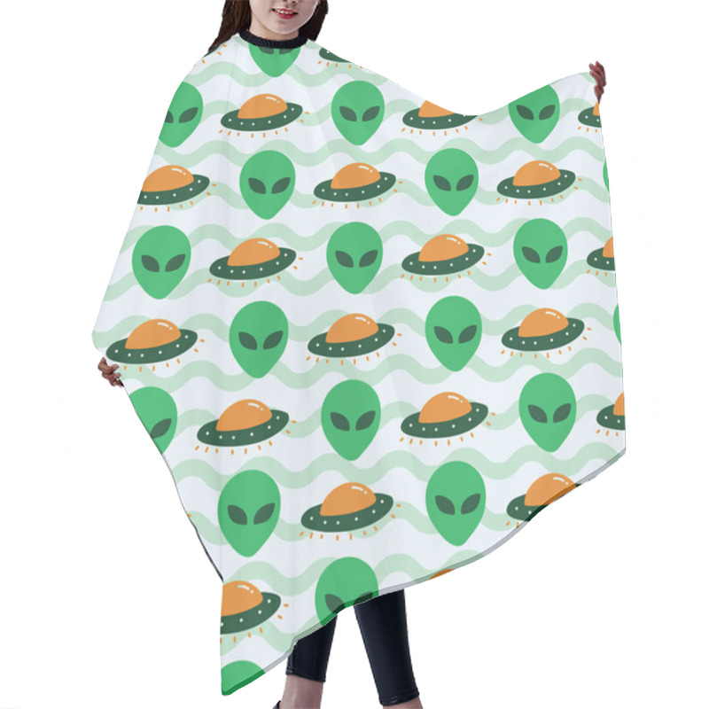 Personality  Alien Ufo Invasion Spaceship. A Playful, Modern, And Flexible Pattern For Brand Who Has Cute And Fun Style. Repeated Pattern. Happy, Bright, And Magical Mood. Hair Cutting Cape