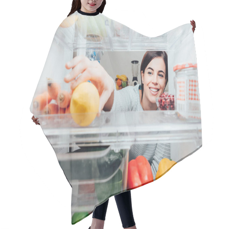 Personality  Woman Taking Lemon Out Of Fridge Hair Cutting Cape