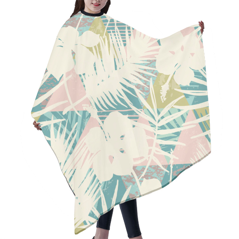 Personality  Seamless Exotic Pattern With Tropical Plants And Geometric Background. Hair Cutting Cape