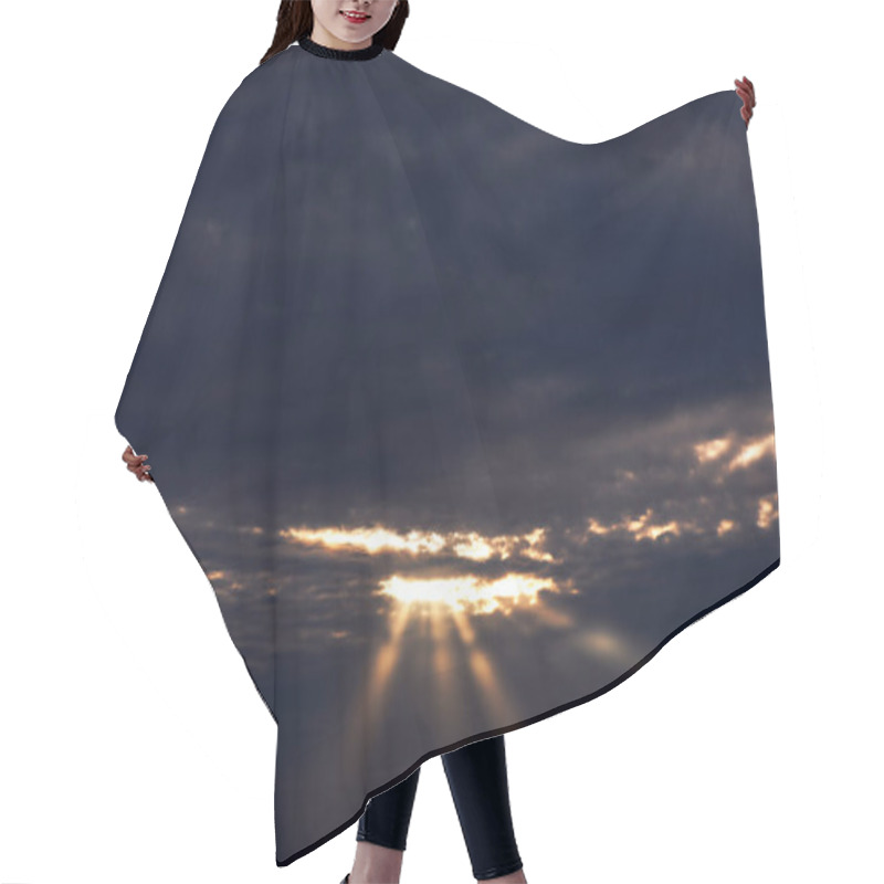 Personality  Sunset In The Sky With Rays Of Light Through The Clouds. Dark Cloudscape With Light Beam Hair Cutting Cape