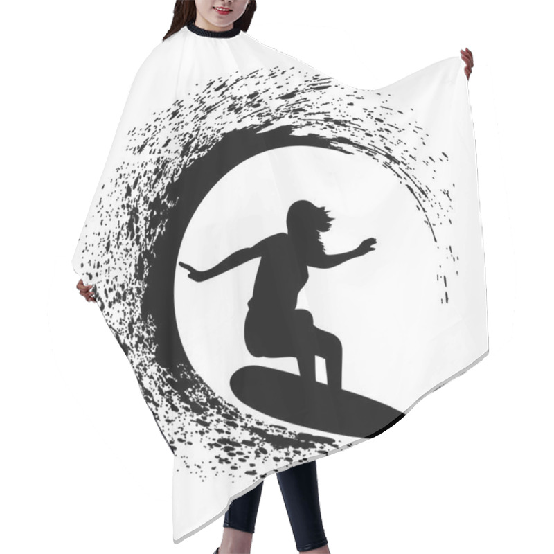 Personality  Silhouette Of The Surfer On An Ocean Wave In Style Grunge Hair Cutting Cape