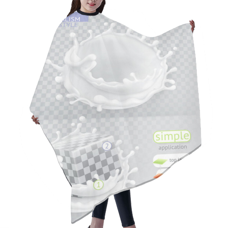 Personality  Milk Splash. Hyperrealism Vector Style Simple Application Hair Cutting Cape