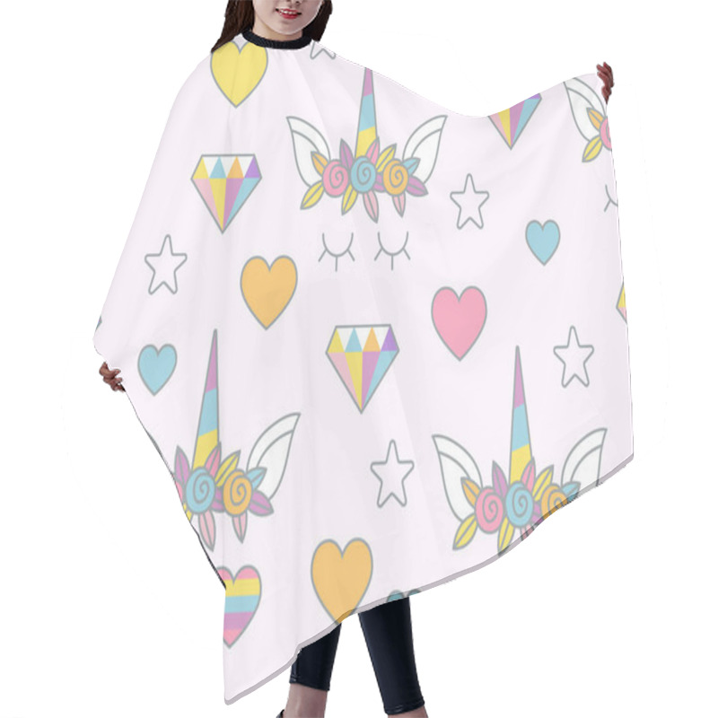 Personality  Unicorn, Rainbow, Sweets And Other Objects Seamless Pattern With Light Pink Background. Cute Magic Ornament For Textile, Fabric, Packaging Design. Perfect For Baby Girl Birthday Celebration Design Hair Cutting Cape