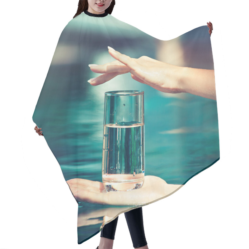 Personality  Female Hands With Glass Of Water Hair Cutting Cape