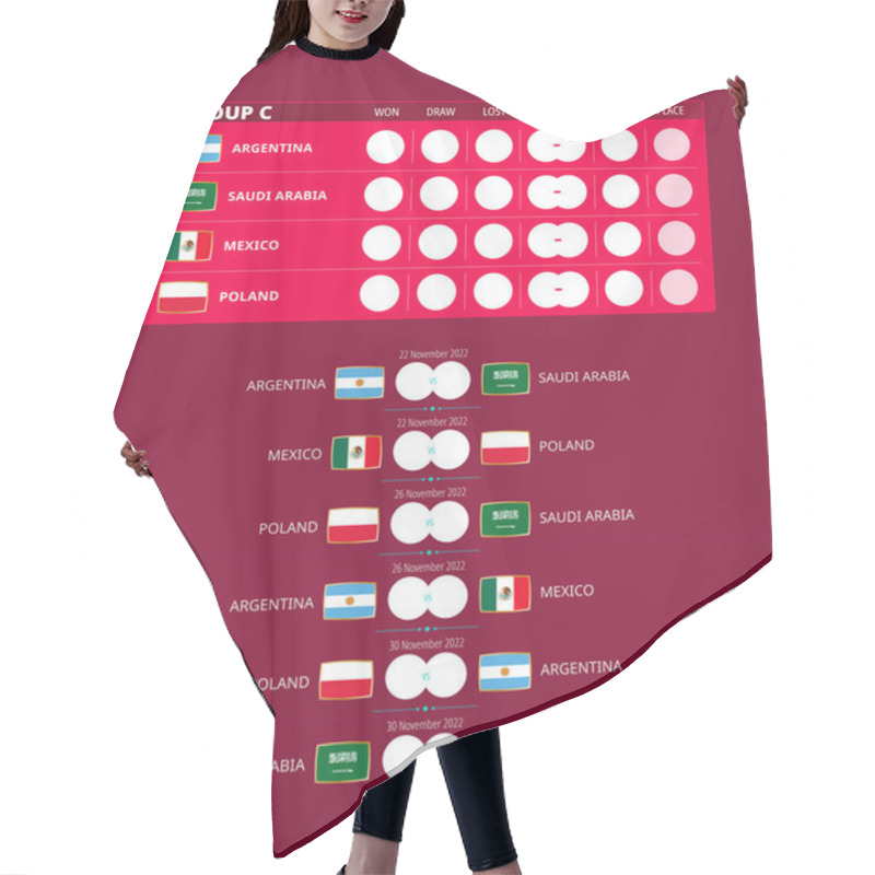 Personality  Football Cup 2022, Group C Match Schedule. Flags Of Argentina, Saudi Arabia, Mexico, Poland. Vector Illustration. Hair Cutting Cape