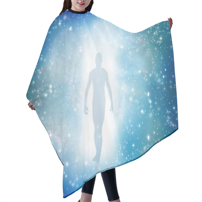 Personality  Human Figure In Light. 3D Rendering Hair Cutting Cape