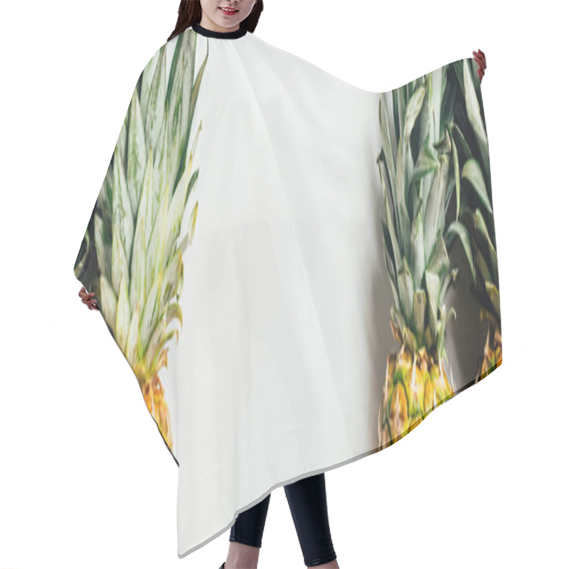 Personality  Top View Of Fresh Ripe Pineapples On White Background, Panoramic Shot Hair Cutting Cape