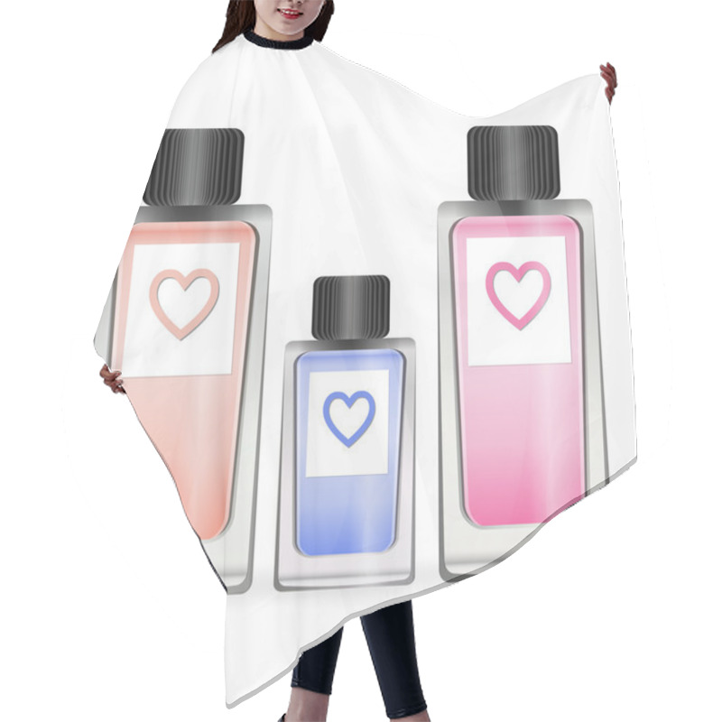 Personality  Illustration Of A Set From Three Small Bottles Of Female Perfumery Of Different Colors Hair Cutting Cape