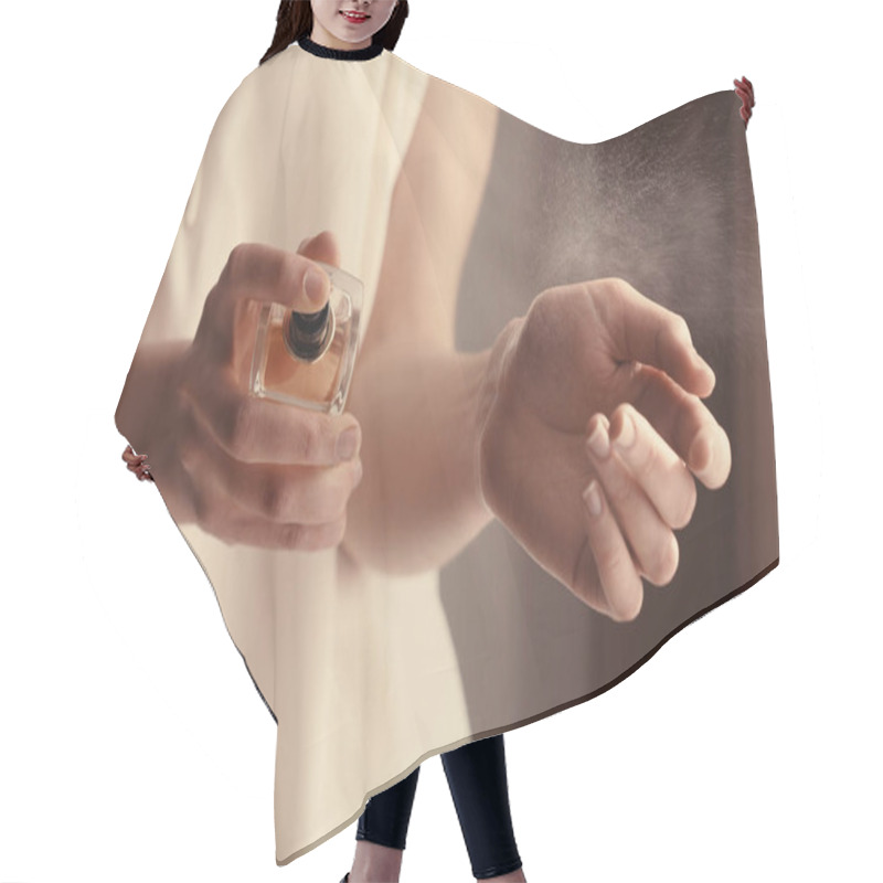 Personality  Young Woman With Bottle Of Perfume  Hair Cutting Cape