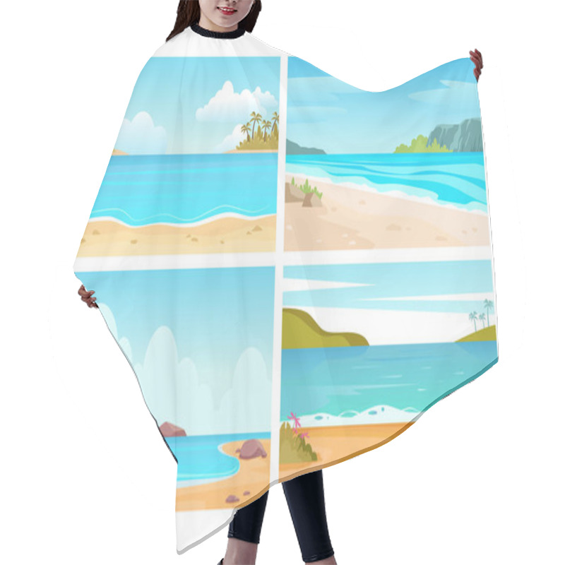 Personality  Beach, Sea Landscapes. Tropical Seascapes With Mountains, Beach And Palm Trees Hair Cutting Cape