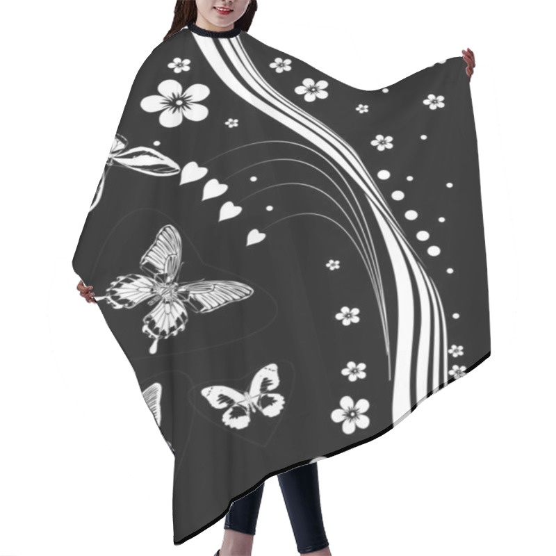 Personality  White Silhouettes Of Butterflies And Flowers Hair Cutting Cape