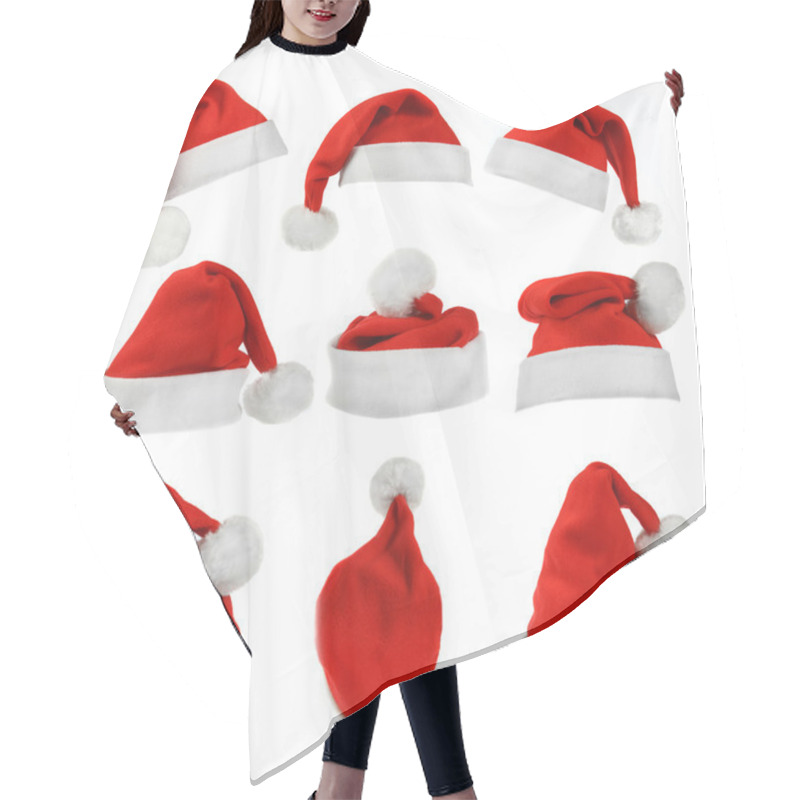 Personality  Set Of Red Santa Claus Hats Isolated On White Background Hair Cutting Cape