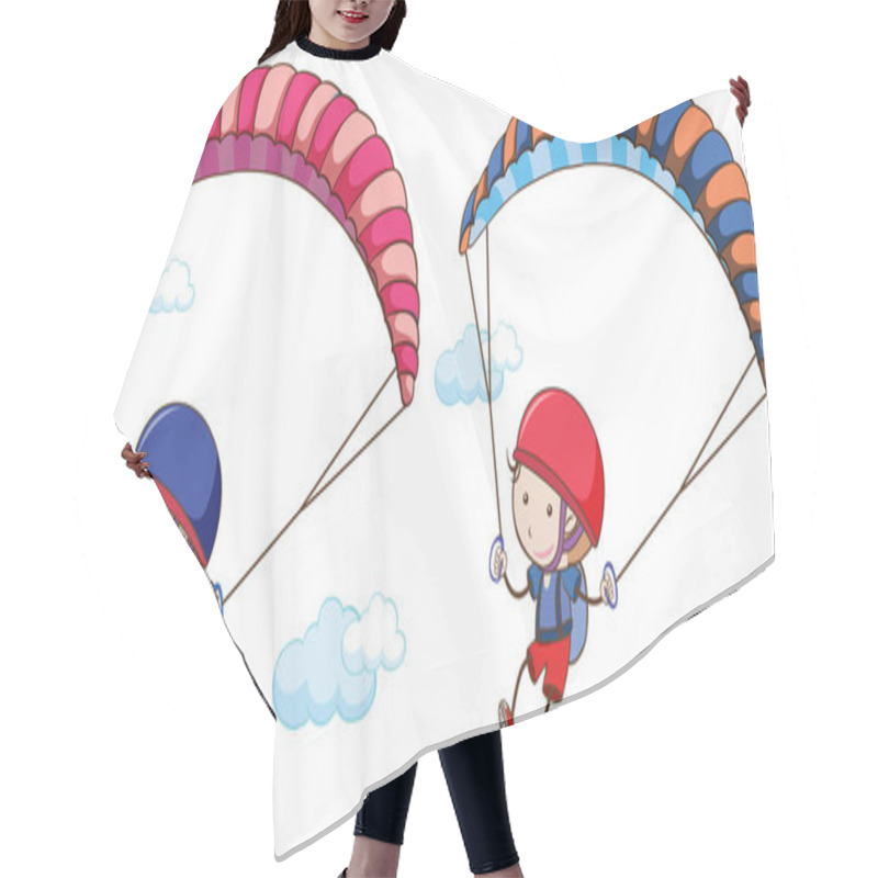 Personality  Doodle Kids Parachute On Sky Illustration Hair Cutting Cape