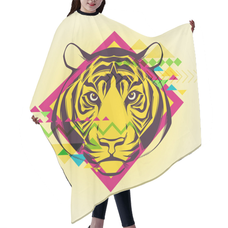 Personality  Creative Illustration Of A Tiger Hair Cutting Cape