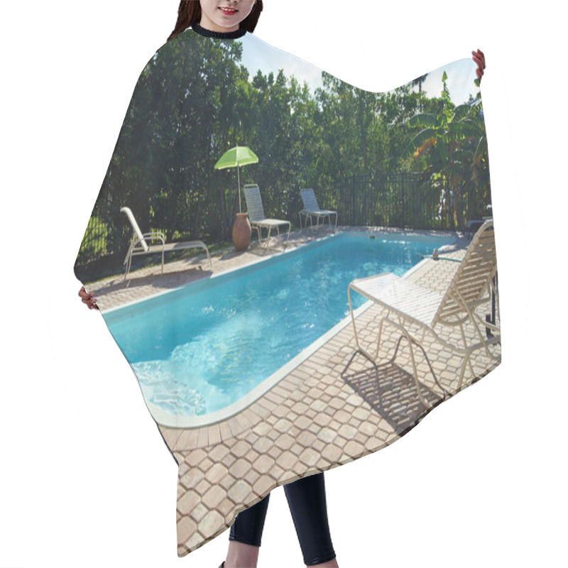 Personality  Rectangular Swimming Pool With Deck Chairs Hair Cutting Cape