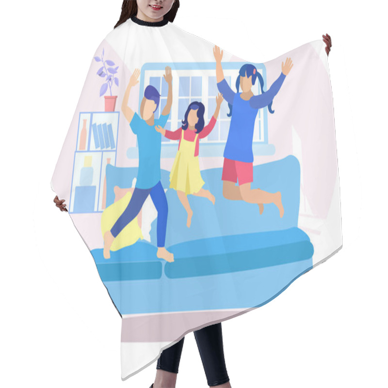 Personality  Children Having Fun At Home Flat Illustration Hair Cutting Cape