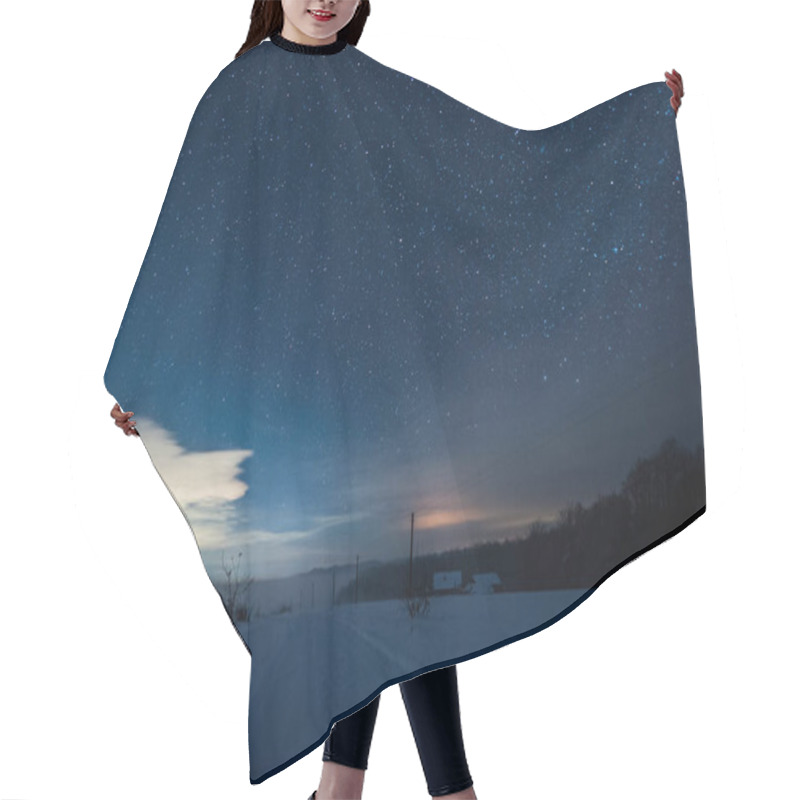 Personality  Starry Dark Sky And Road In Carpathian Mountains At Night In Winter Hair Cutting Cape