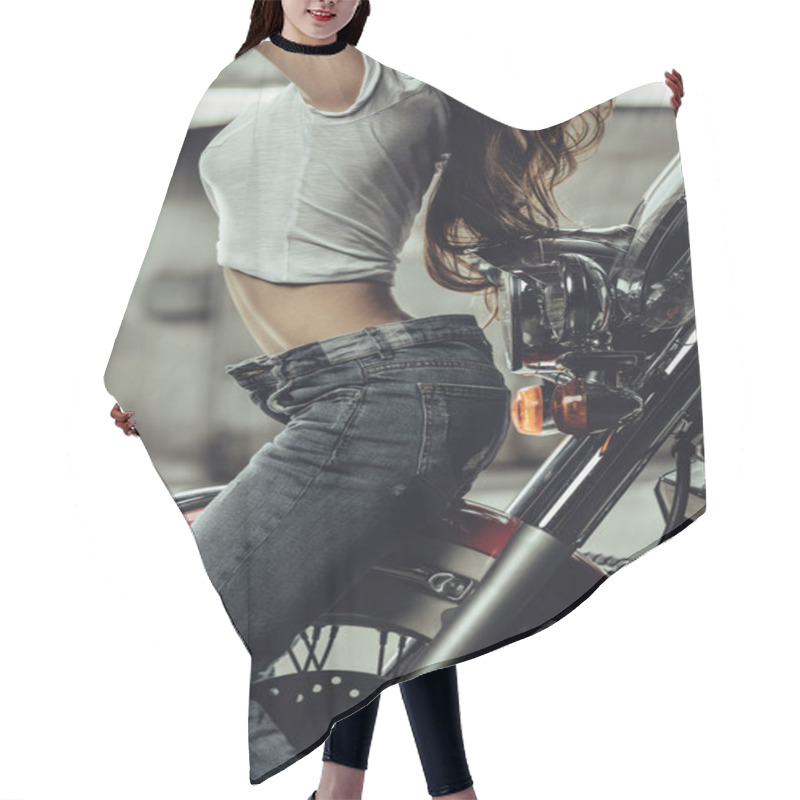 Personality  Young Woman With Motorbike  Hair Cutting Cape