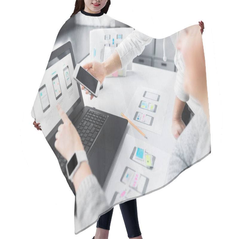 Personality  Web Designers Work On Smartphone User Interface Hair Cutting Cape