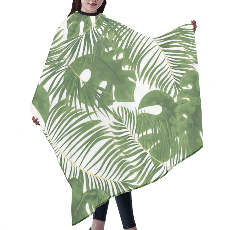 Personality  Seamless Pattern Of Bright Green Tropical Leaves On White Backgr Hair Cutting Cape