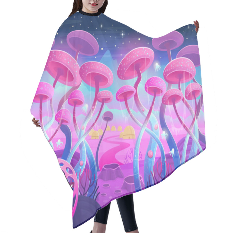 Personality  Fantasy Landscape With Magical Plants And Mushrooms. Illustration Of Space.  Background For Games And Mobile Applications. Hair Cutting Cape