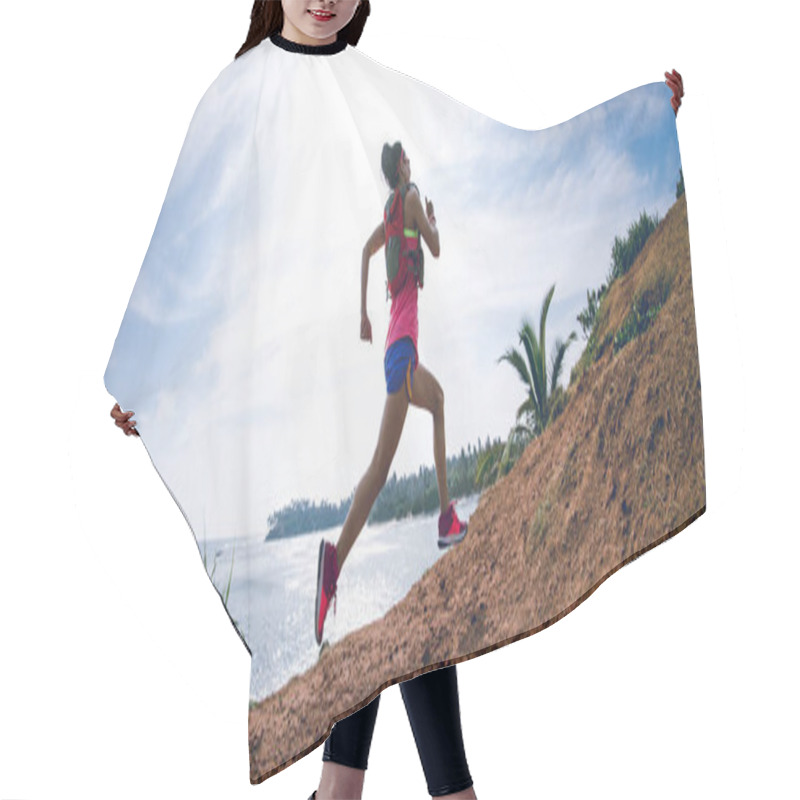 Personality  Woman Trail Runner Running On Seaside Hills Hair Cutting Cape