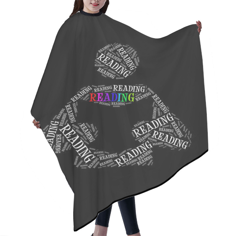 Personality  Reading Text Collage Composed In The Shape Of Reading Zone Sign Hair Cutting Cape