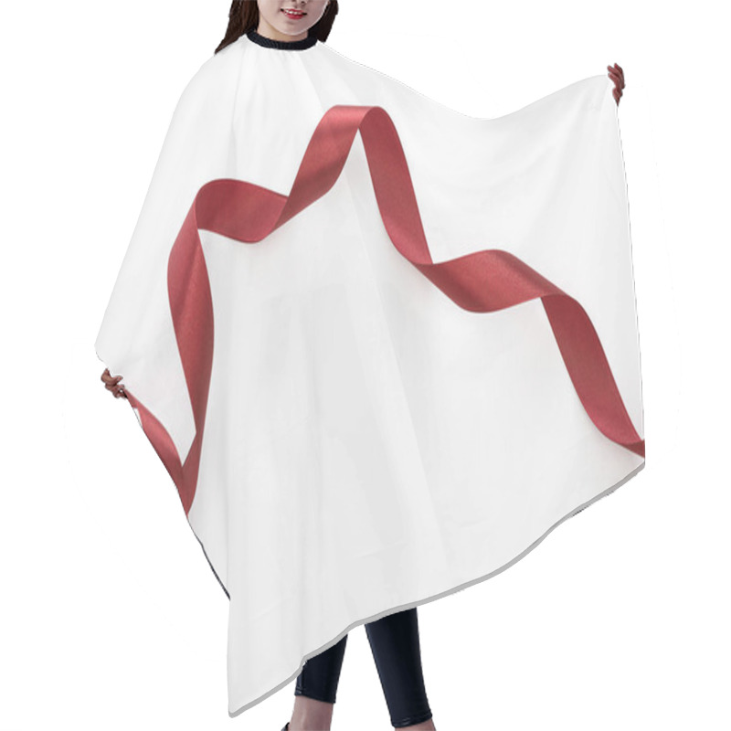 Personality  Top View Of Satin Burgundy Decorative Curved Ribbon Isolated On White Hair Cutting Cape