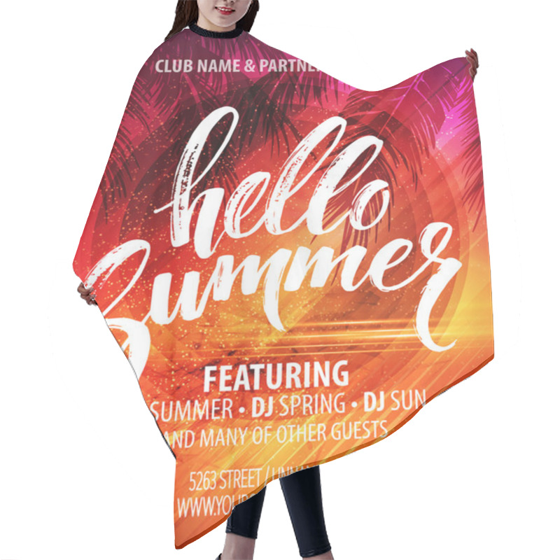 Personality  Summer Party Pster With Palm Leaf And Lettering. Vector Illustration Hair Cutting Cape