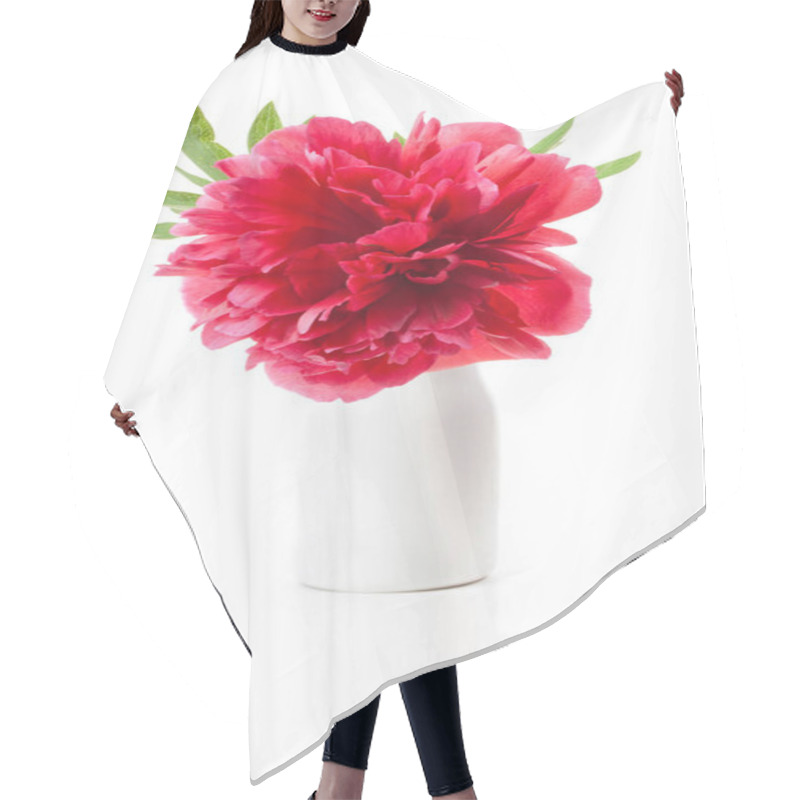 Personality  Peony Flower In White Vase Isolated On White Hair Cutting Cape