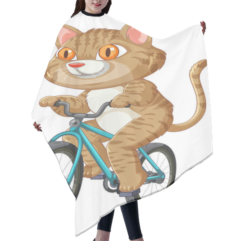 Personality  A Playful Cat Joyfully Rides A Blue Bicycle Hair Cutting Cape