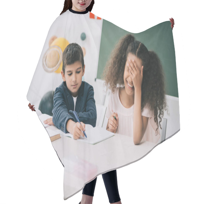 Personality  Multiethnic Pupils At School Hair Cutting Cape