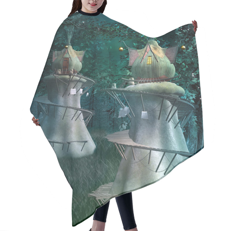 Personality  Elves Fantasy Town In The Dark And Fabulous Forest - 3D Illustration Hair Cutting Cape