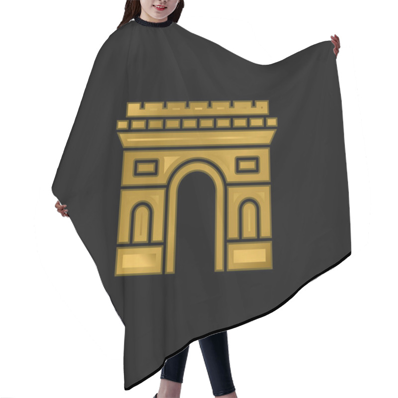 Personality  Arc De Triomphe Gold Plated Metalic Icon Or Logo Vector Hair Cutting Cape